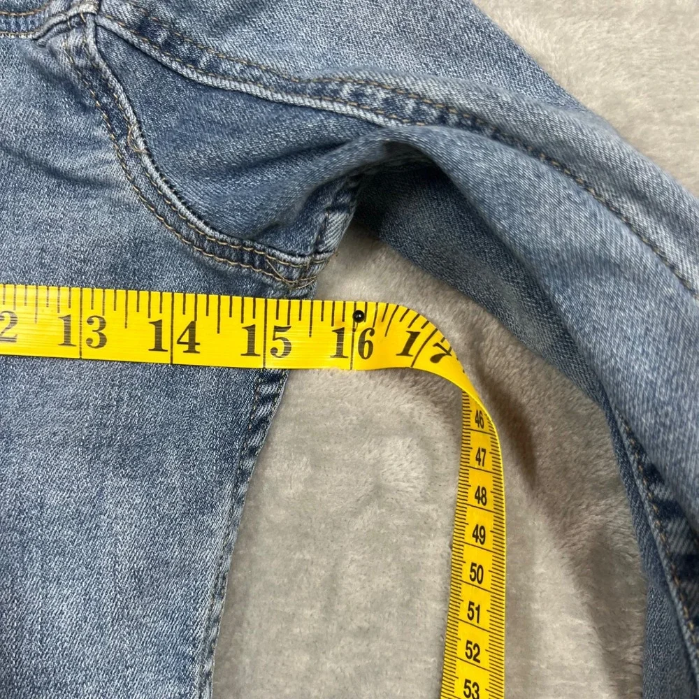 Blank NYC Cropped Blue Denim Jean Trucker Jacket Distressed Raw Hem Size S Youth